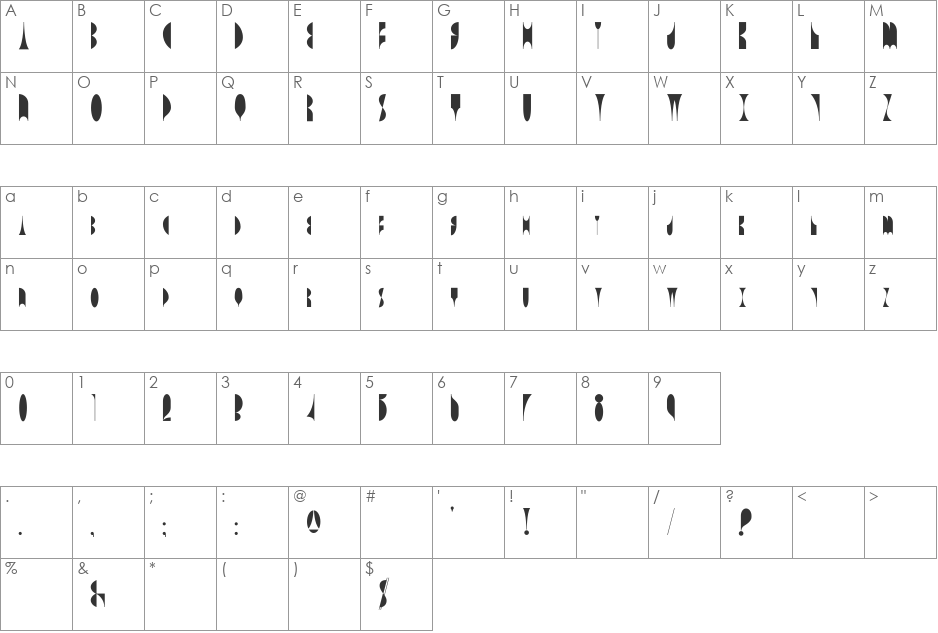 Capriccio font character map preview