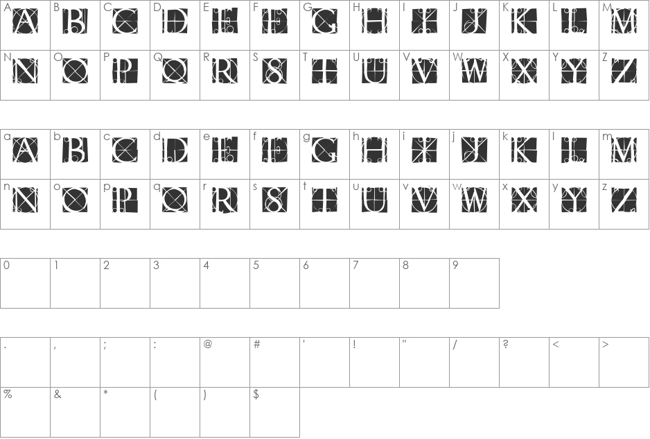 CapsRandomishBricks font character map preview