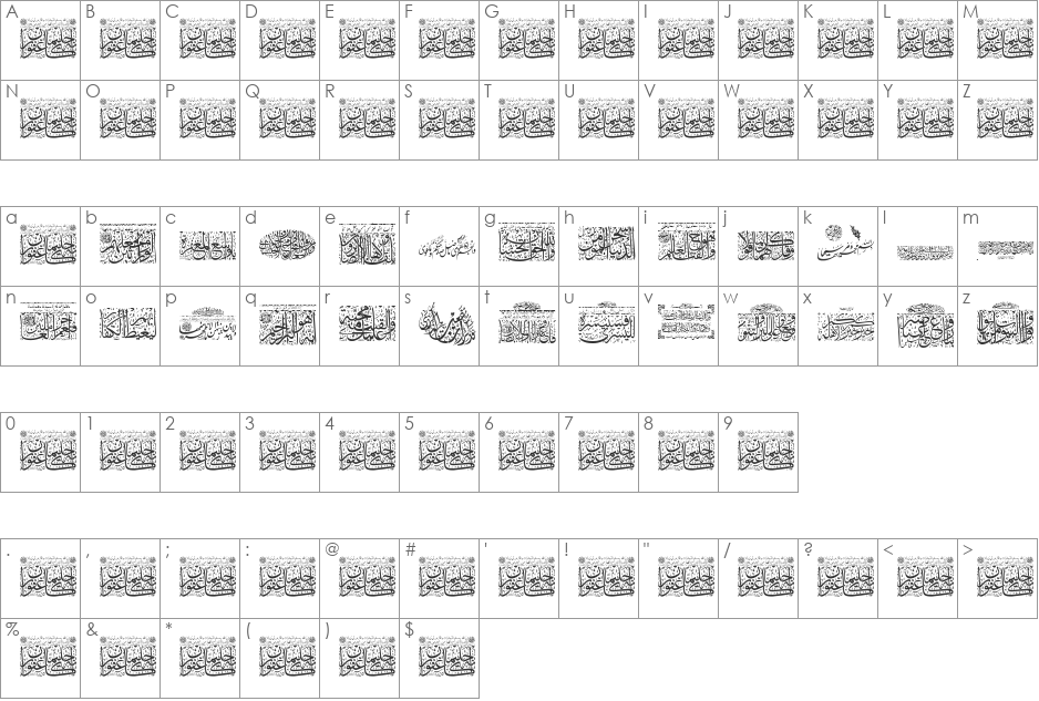 Aayat Quraan 10 font character map preview