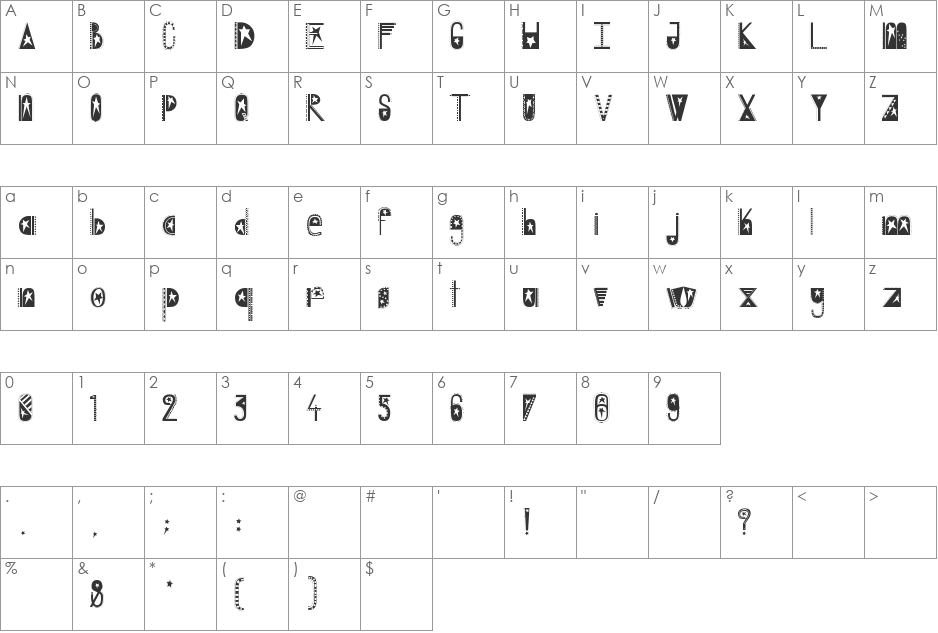 Captain A font character map preview