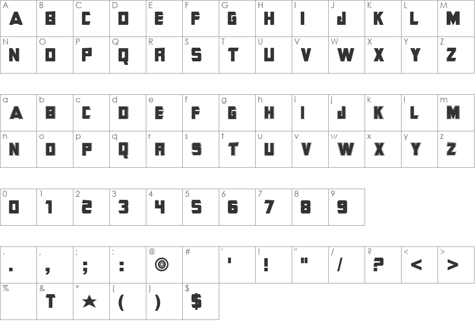 Captain America font character map preview