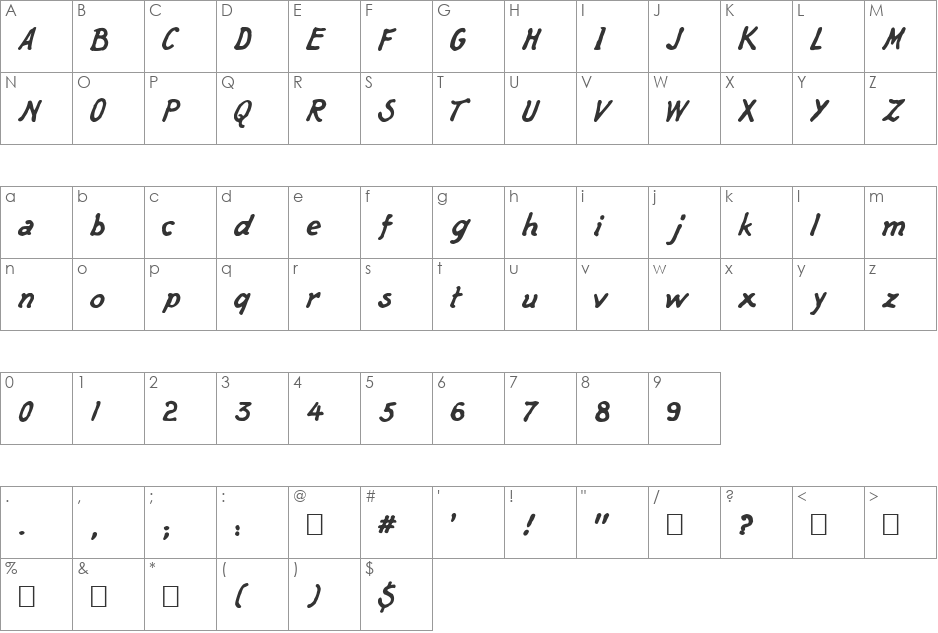 Captain's Talk font character map preview