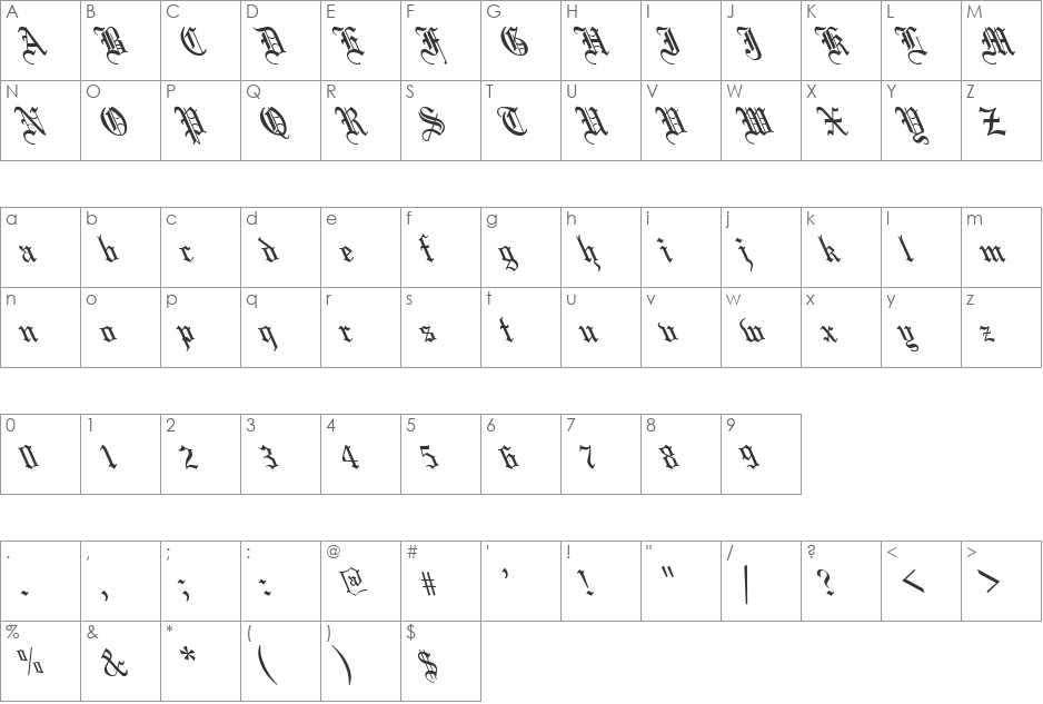 Captive Angel 1 font character map preview