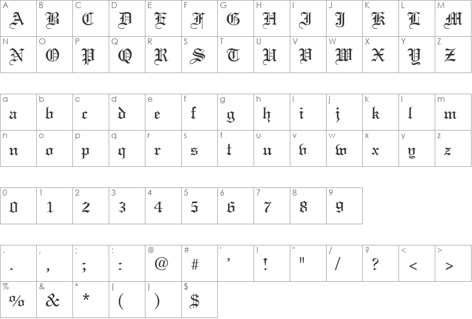 Captive Angel 10 font character map preview