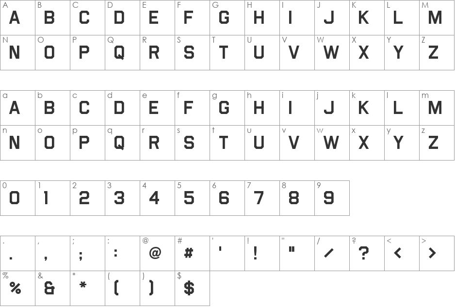 Airborne font character map preview