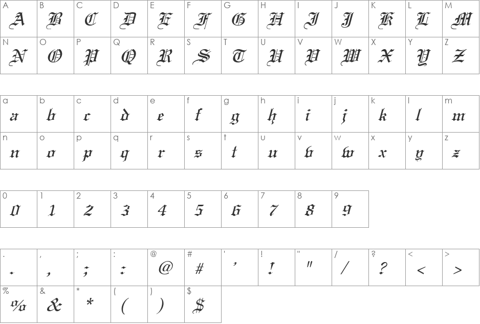 Captive Angel 6 font character map preview