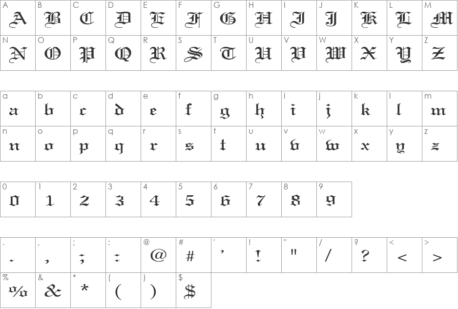 Captive Angel 7 font character map preview