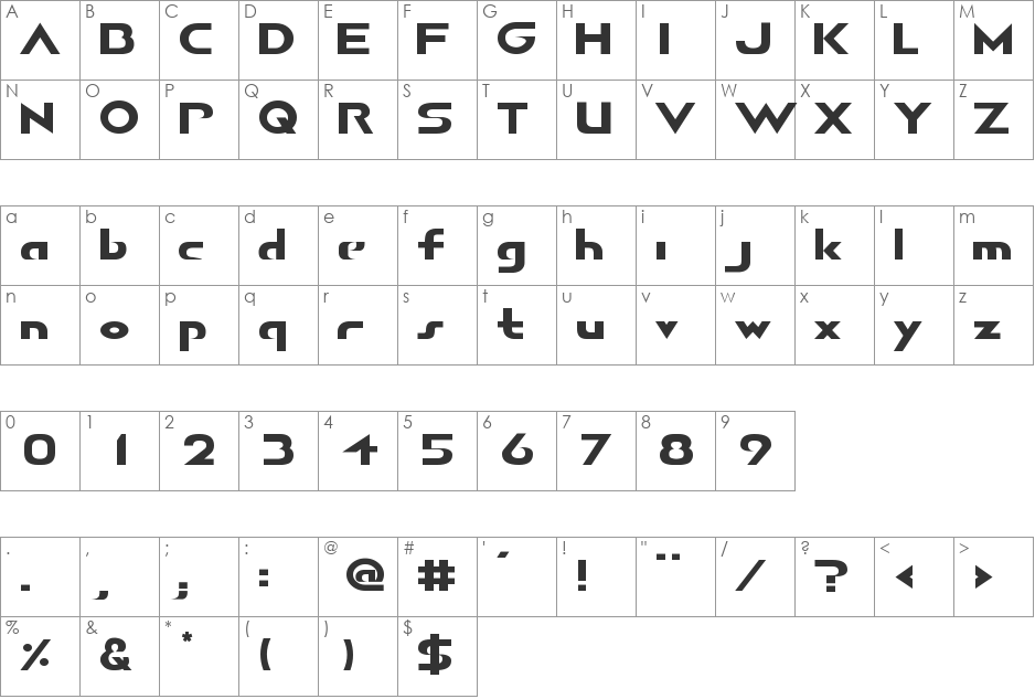 AIRBORNE G font character map preview