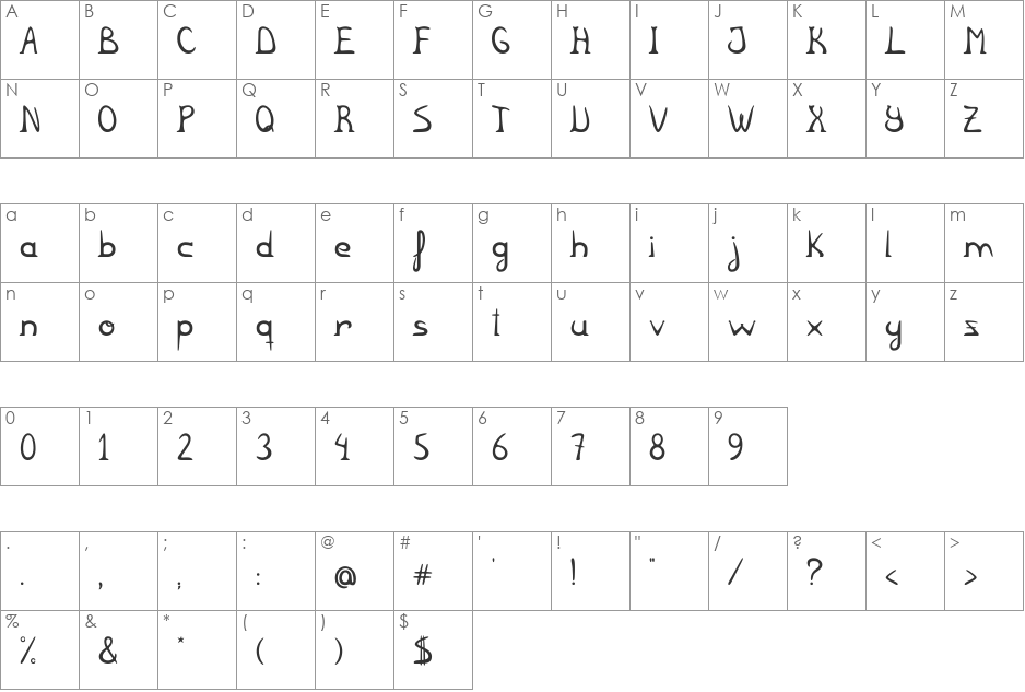 caracol font character map preview