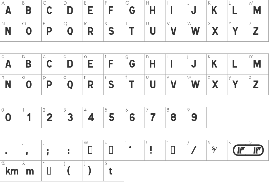 Caracteres L4 font character map preview