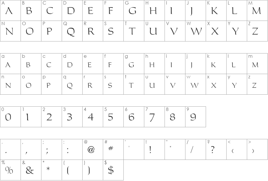 CaracubRomanFon font character map preview