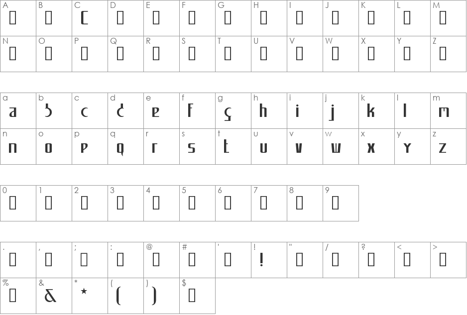 Carannorov font character map preview