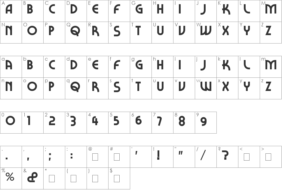 Caravel font character map preview