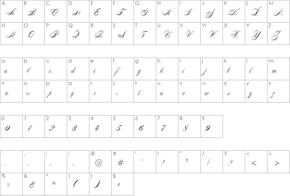 Caravelle font character map preview