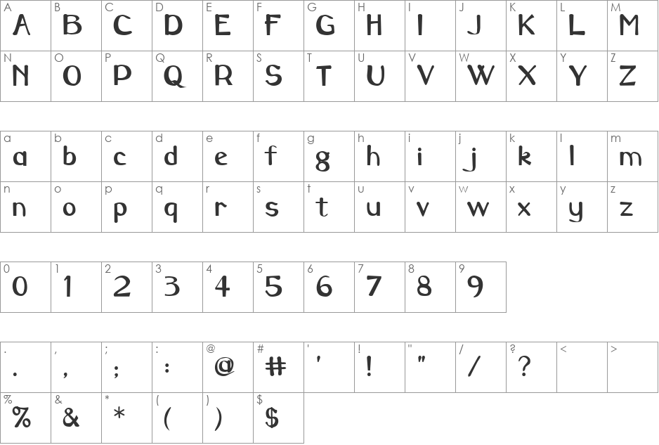 Caraway font character map preview