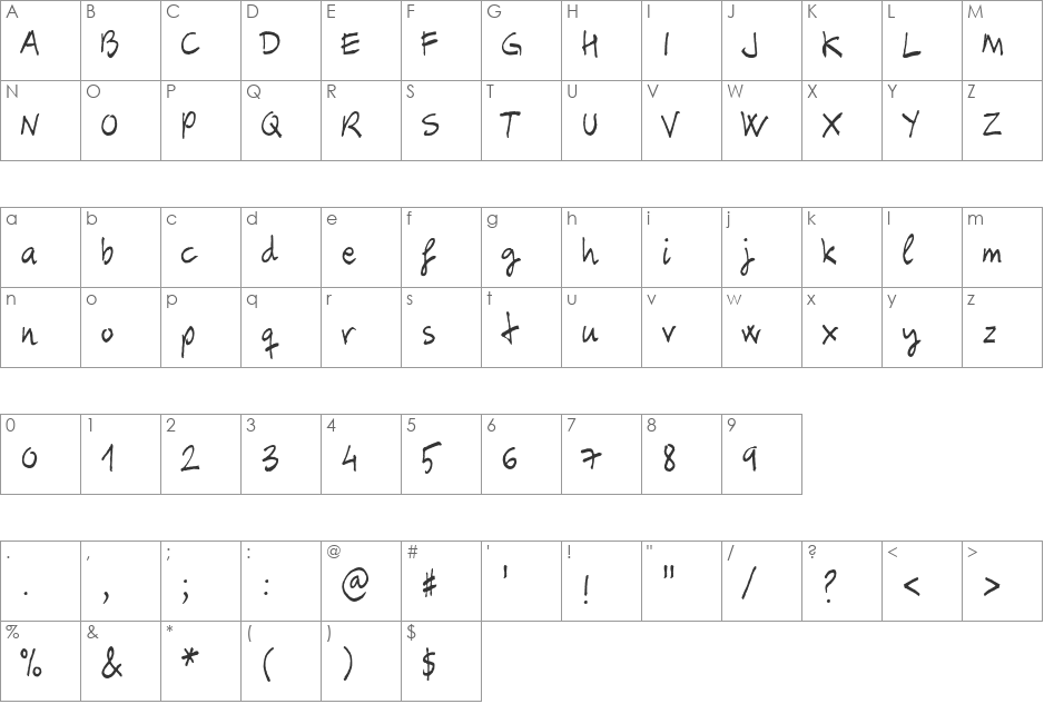 Carbax font character map preview
