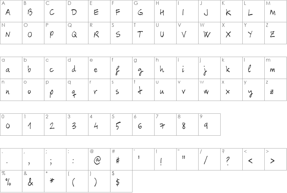 Carbax font character map preview