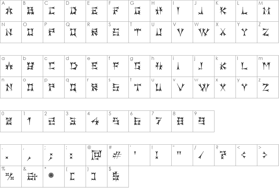 Carbolith font character map preview