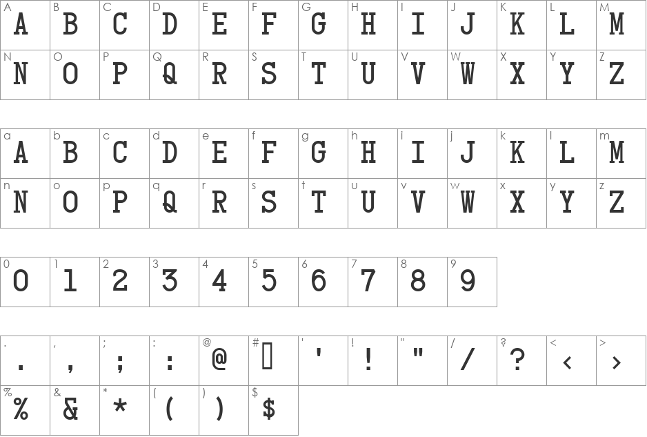 Card Characters font character map preview