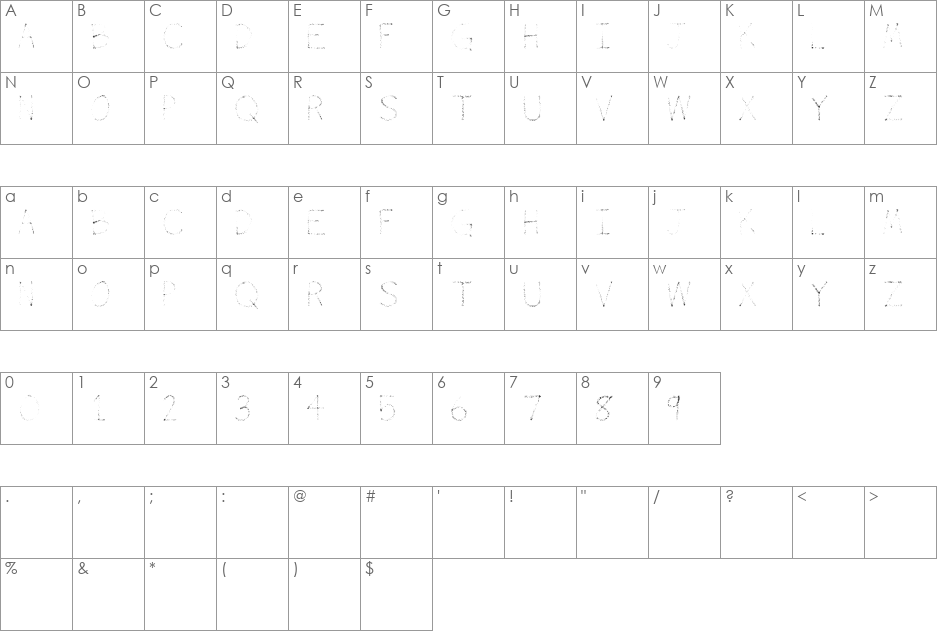 Airbrush font character map preview