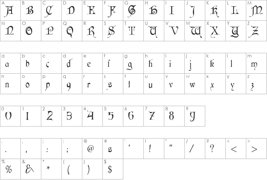 Cardinal font character map preview