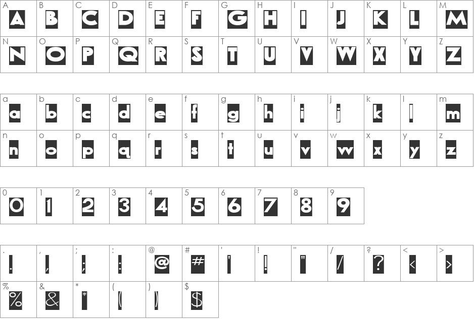 AirbrushReverse font character map preview