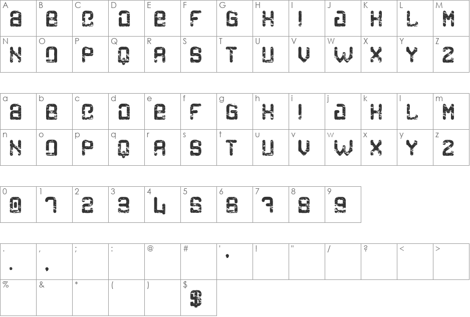 Cargo eroded font character map preview