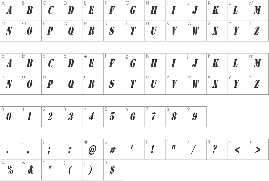 CargoCondensed font character map preview