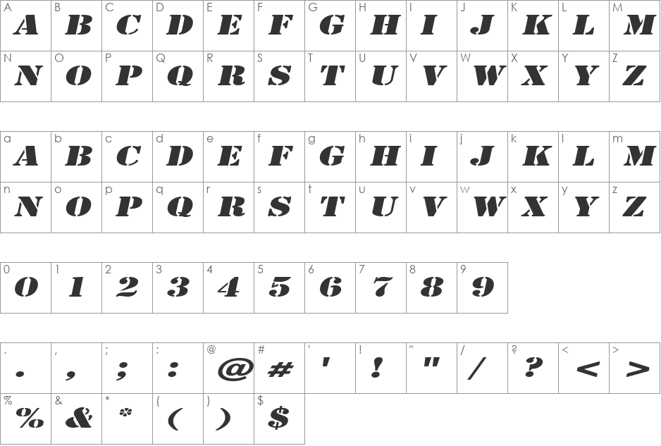 CargoExtended font character map preview