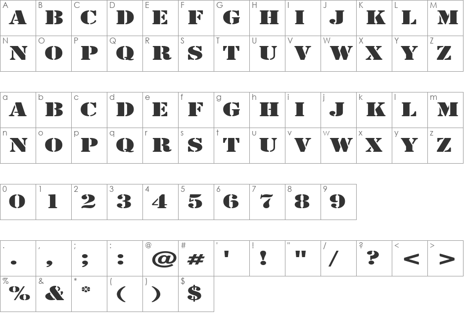 CargoExtended font character map preview