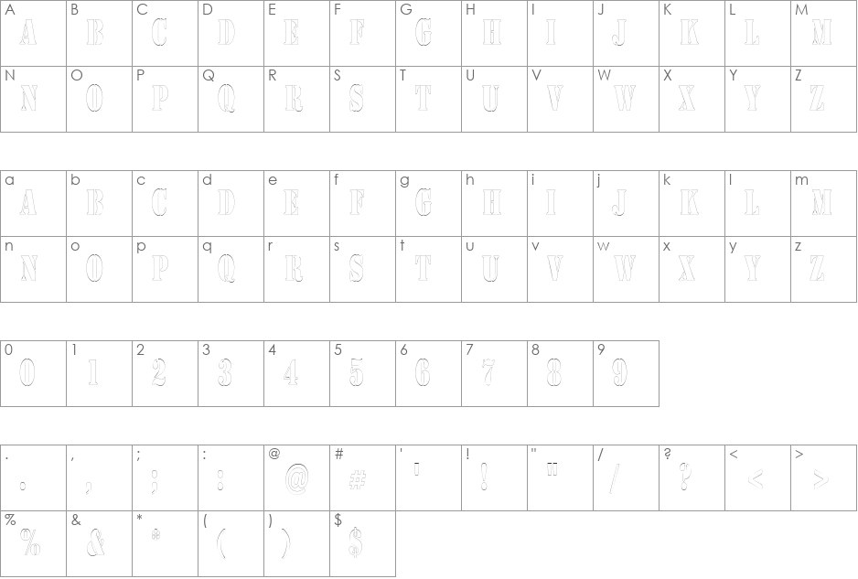 CargoOutlineCondensed font character map preview