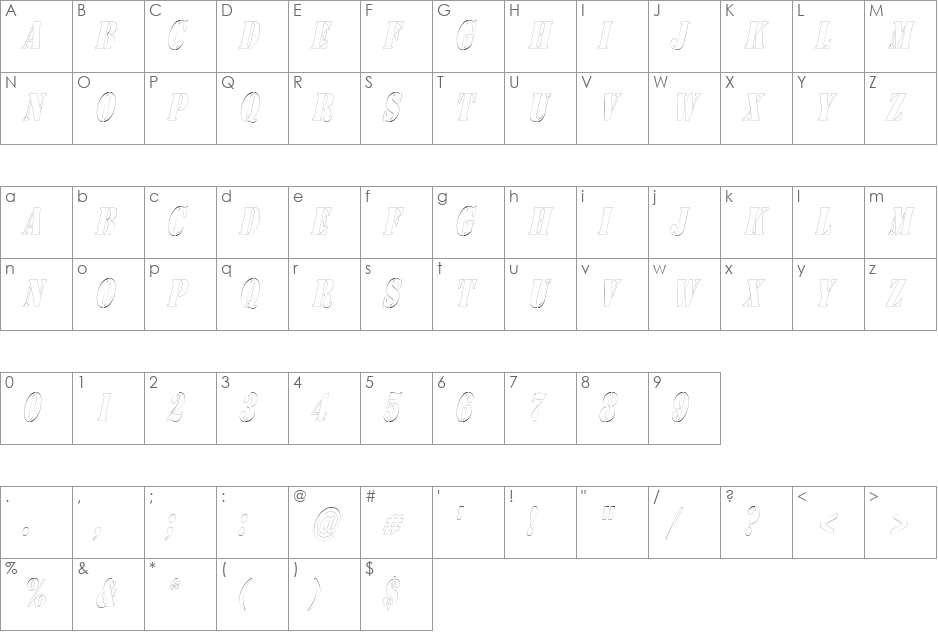 CargoOutlineCondensed font character map preview