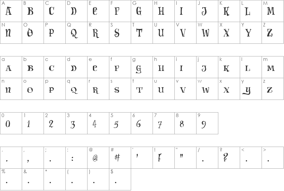 Carima font character map preview
