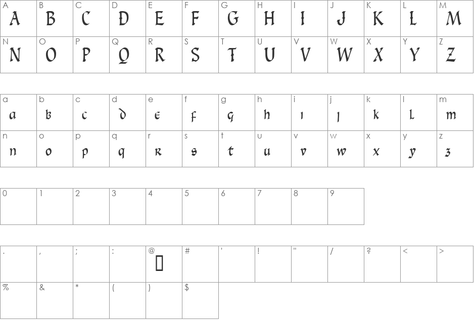 Carinthia Demo font character map preview