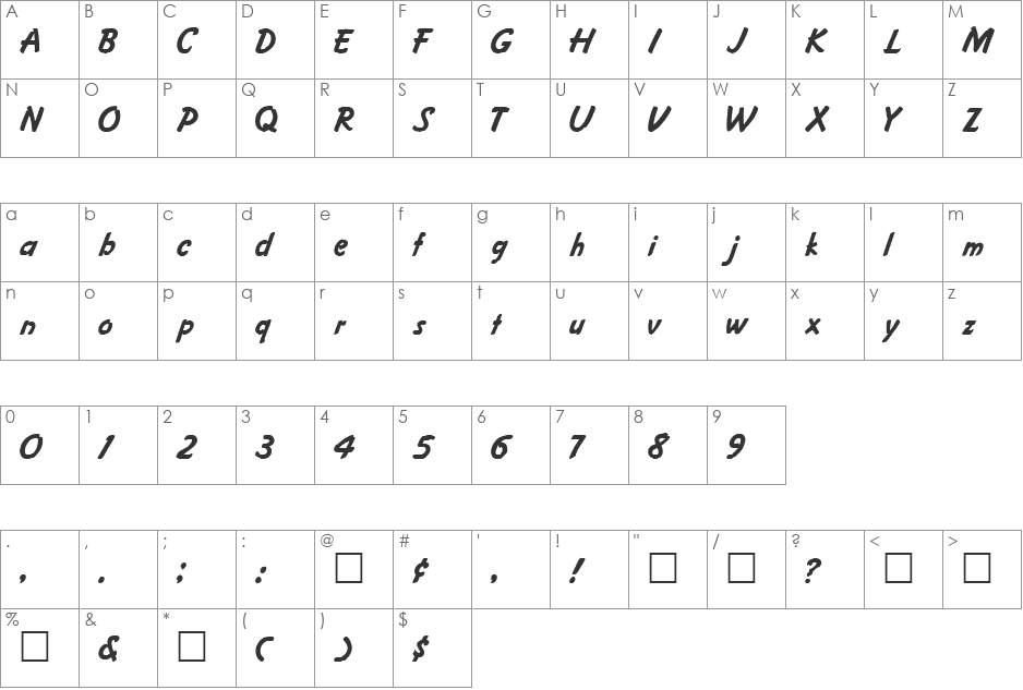 CARISSA font character map preview