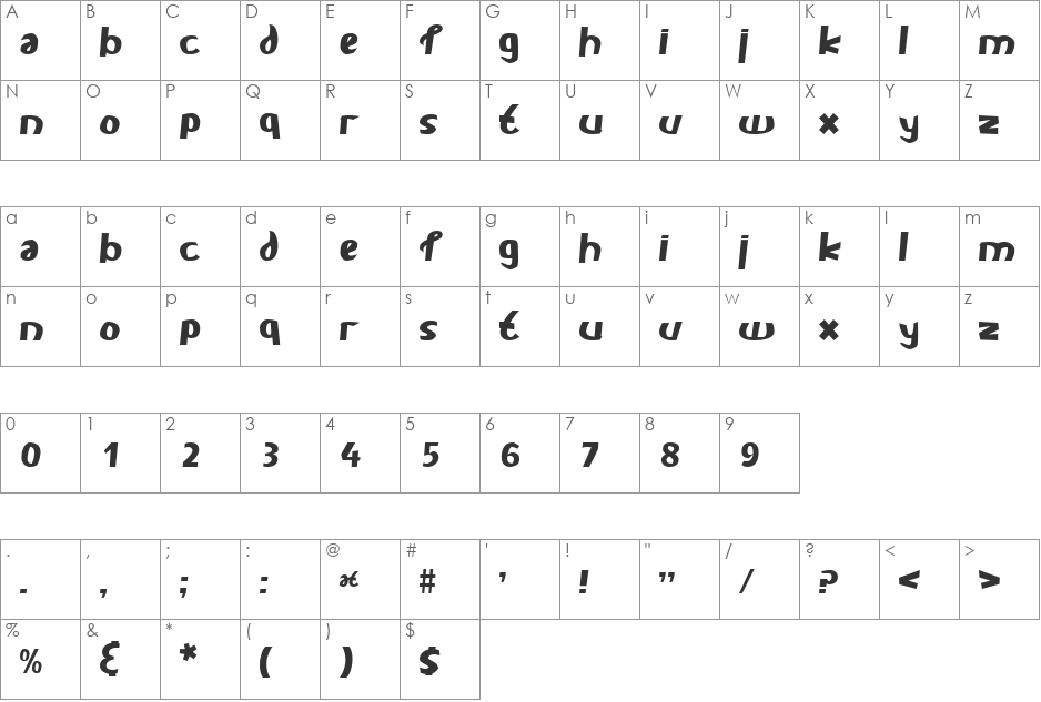 Carlie font character map preview