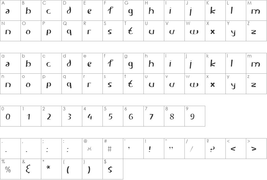 Carlie font character map preview