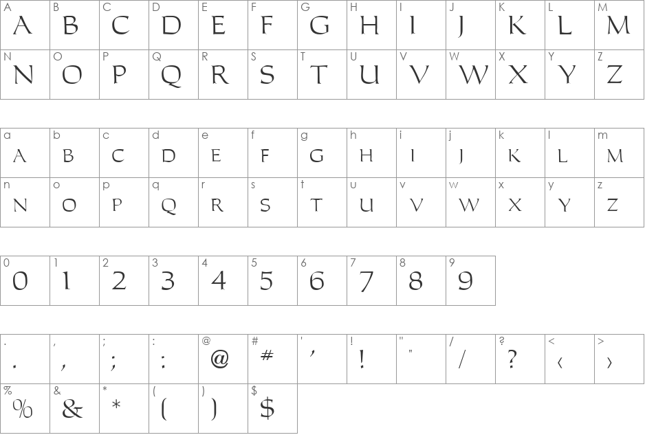 CarlosDB font character map preview