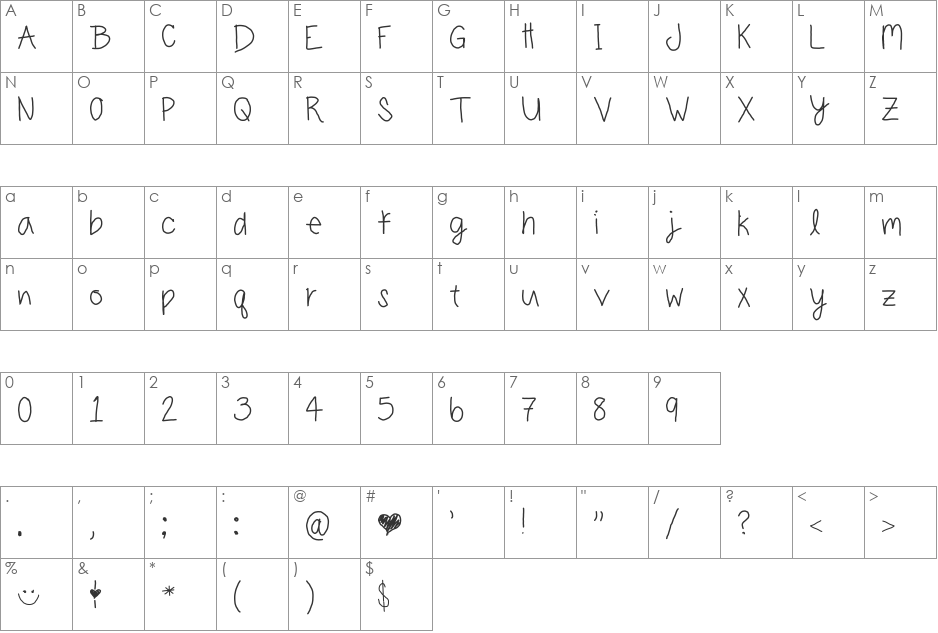 carly normal font character map preview