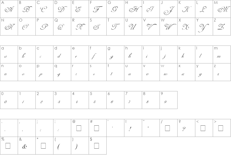 Carmel Script SSi font character map preview
