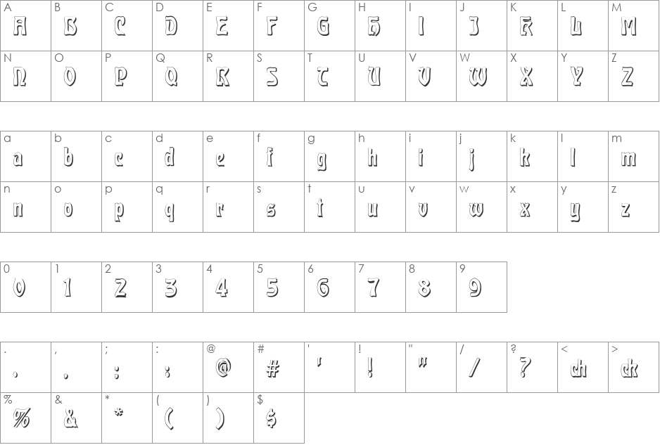 Carmen font character map preview