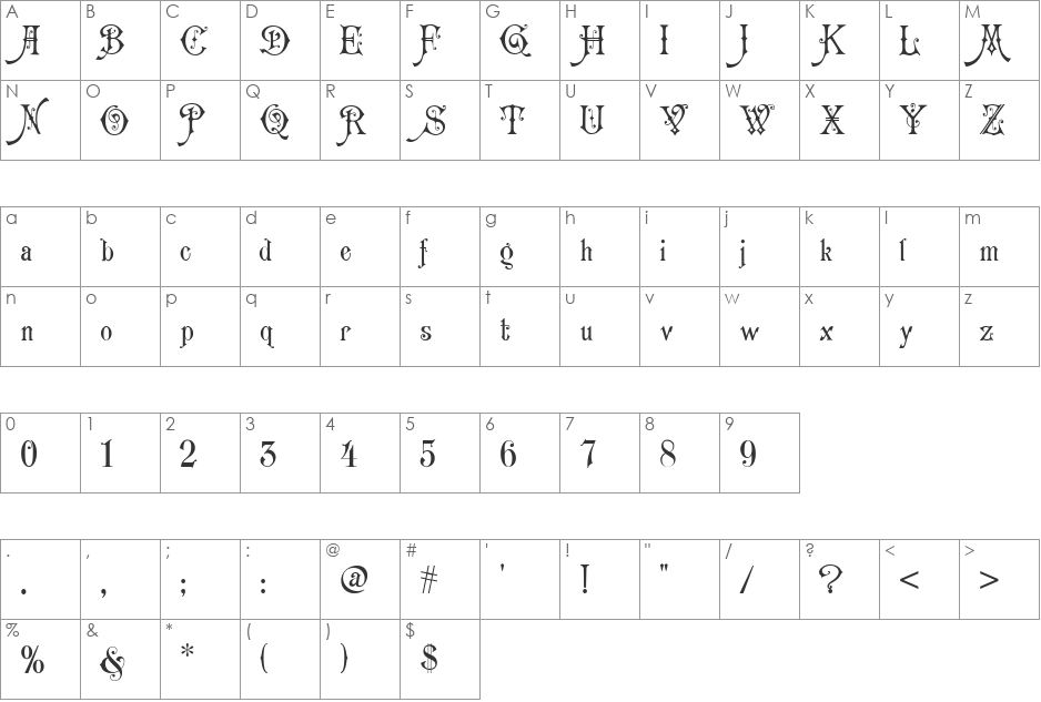 Carmen font character map preview