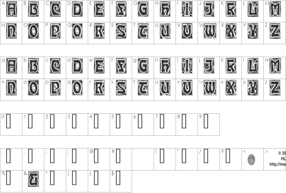 Carmen Caps font character map preview