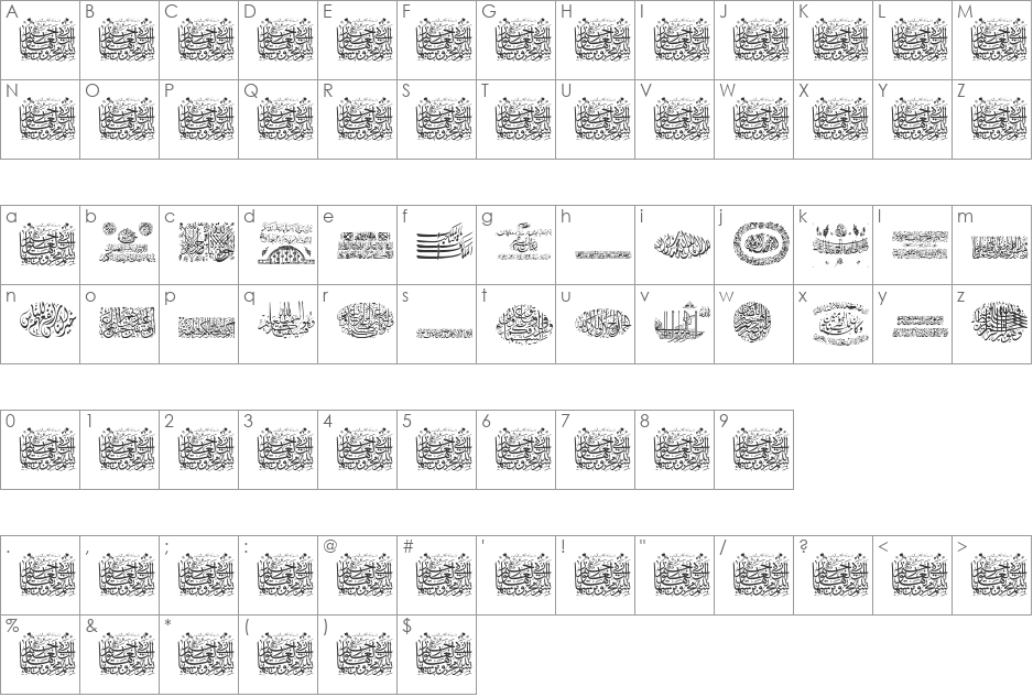 Aayat Quraan 12 font character map preview