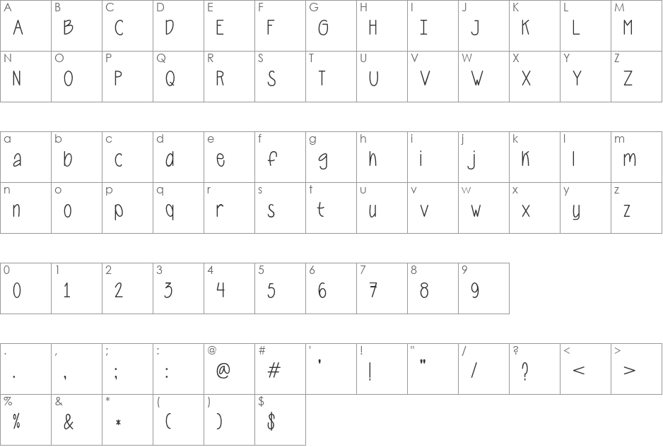 Carnala font character map preview