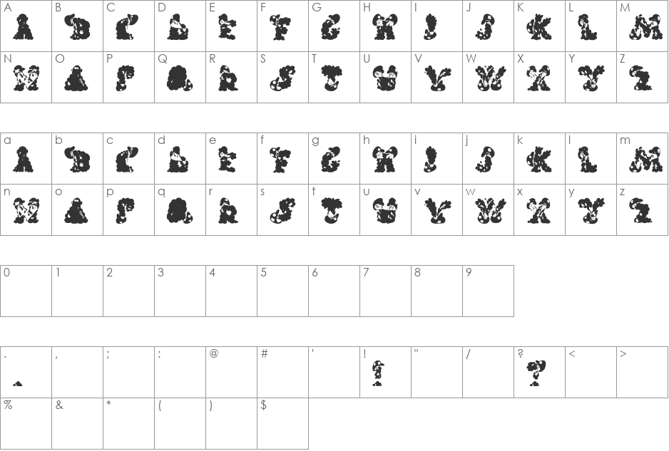 Carols font character map preview