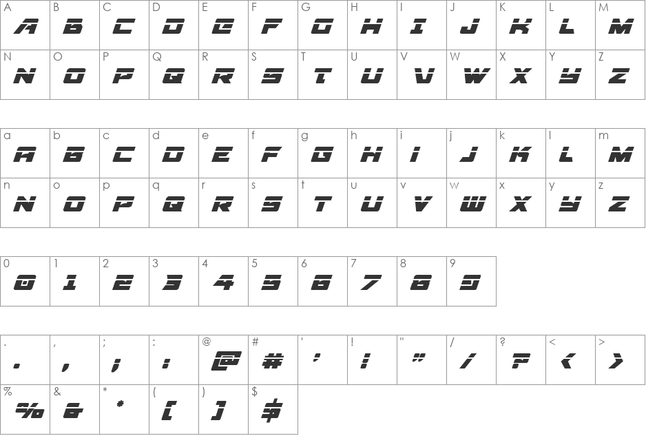 Aircruiser Laser font character map preview