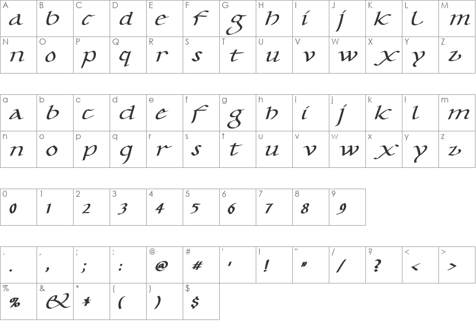 CarolusKlein-Oblique font character map preview