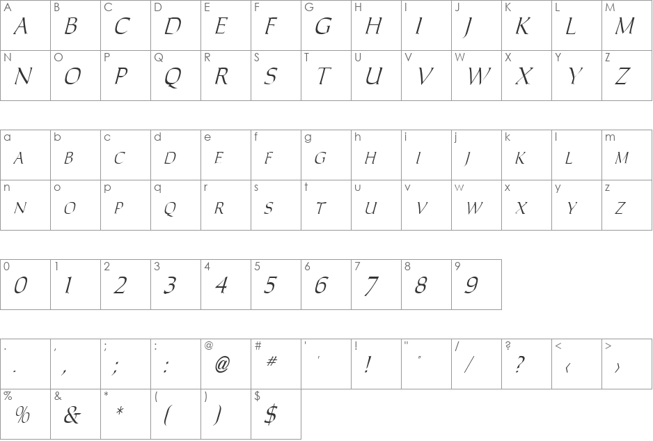 CarolusRomanFont font character map preview