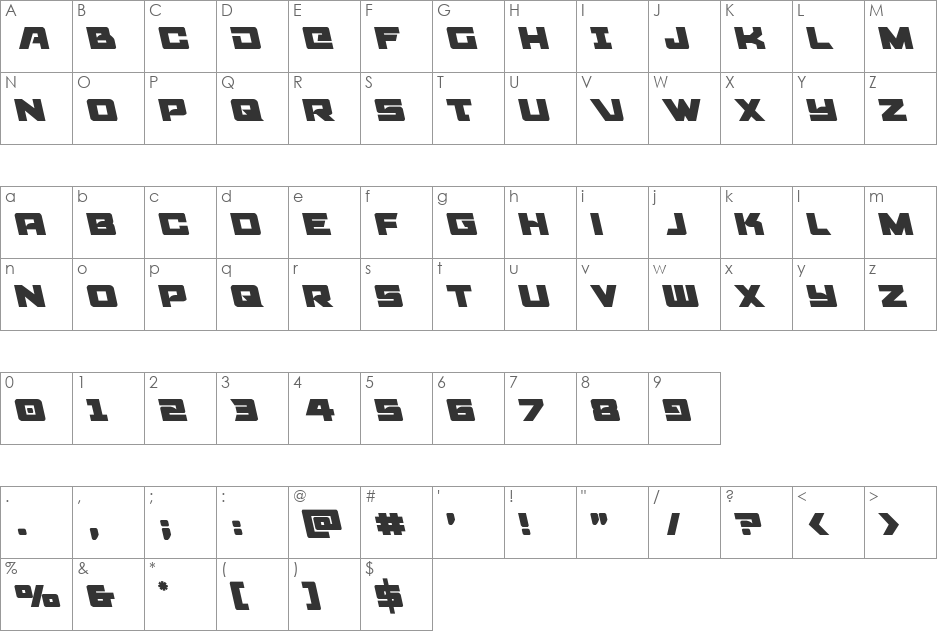 Aircruiser Leftalic font character map preview